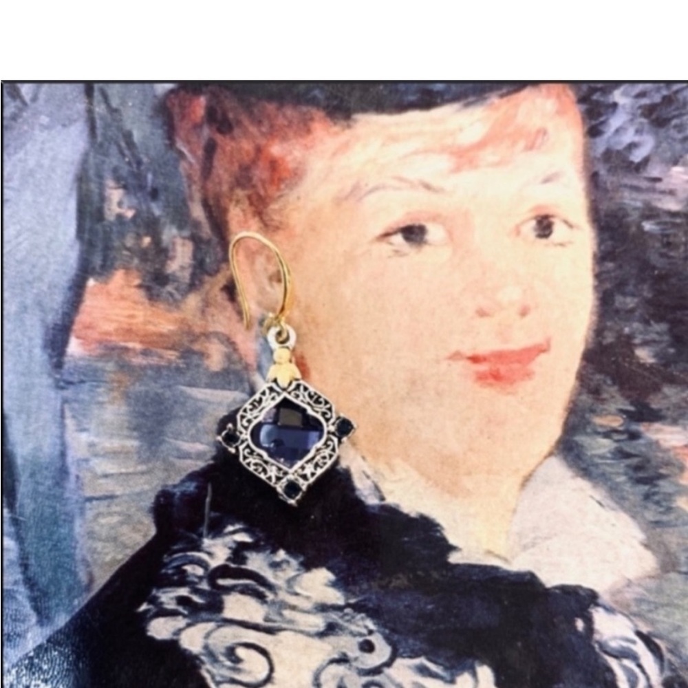 Silver Gold Vintage Style Sapphire Earrings - Picture 6 of 7